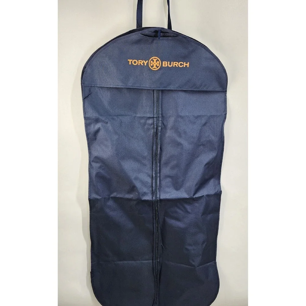 Tory Burch Large Garment Dress Suit Bag Canvas Travel Navy & Orange Logo Zip NEW
